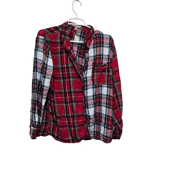J crew top womens size medium red cocktail plaid flannel pajama top - Picture 1 of 6